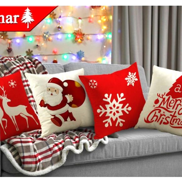 Christmas Pillow Covers 4PC 18"x18" Throw Decorative Cotton Linen Pillow Square - Picture 4 of 12